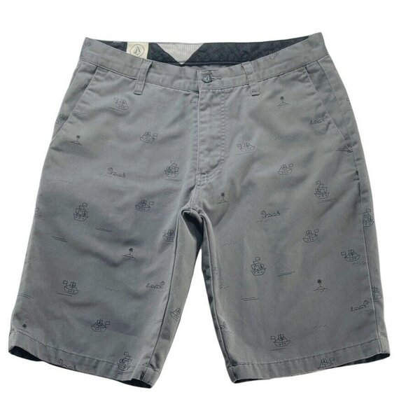Volcom Mens Gray Cargo Shorts With Nautical Print 29 - Picture 9 of 9